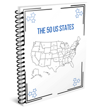 Load image into Gallery viewer, 50 US States Printable Workbook for Kids Ages 8-12, Geography Activity Book PDF, State Facts Worksheets